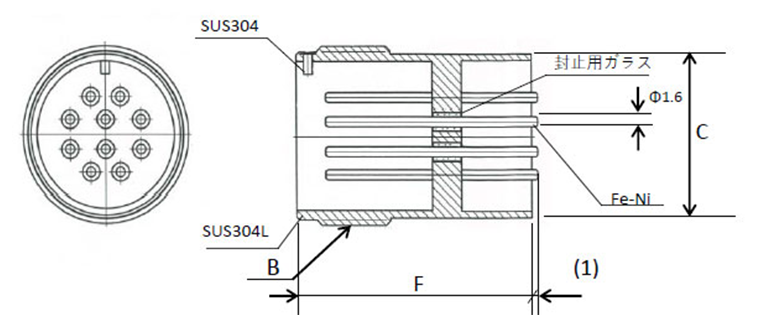 ハーメチックコネクタフランジなし寸法図
