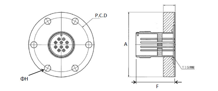 ハーメチックコネクタCFフランジ寸法図